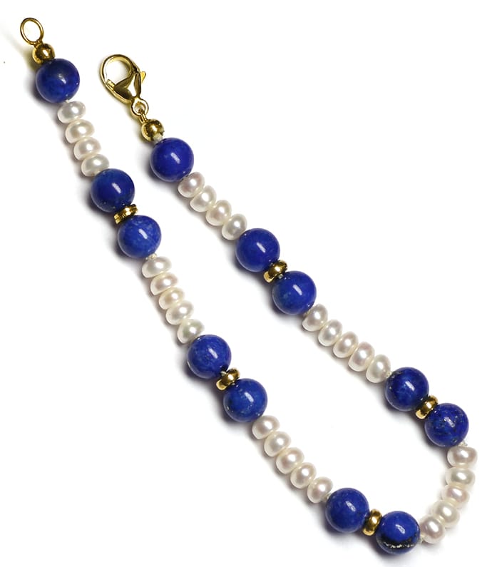 Foto 2 - Set Kette und Armband aus Perlen und Lapislazuli Kugeln, Q0425