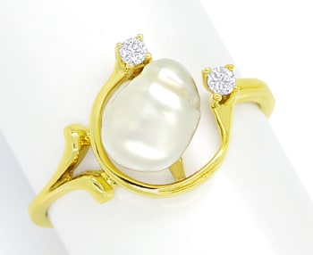 Foto 1 - Diamantring mit Keshi Perle und Brillanten 14K Gelbgold, Q1446