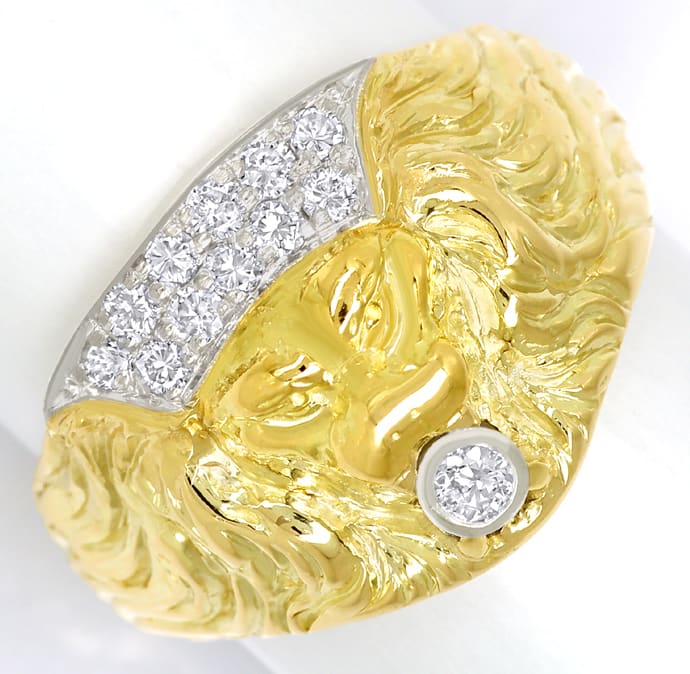 Foto 2 - Diamantring Löwe mit Brillanten in massiv 14K Gold, S2218