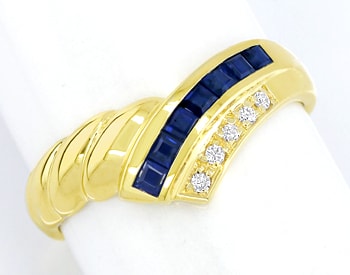 Foto 1 - Royal blaue Saphire und Diamanten im Gelbgold-Ring, S2540