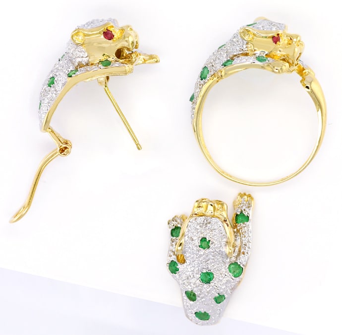 Foto 1 - Set Ring Ohrringe Leopard Smaragde Diamanten, S5124