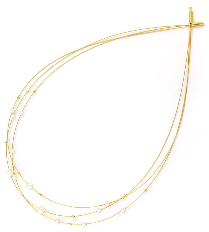 Foto 3 - Modisches Collier Gelbgold mit weißen Perlen, S5195
